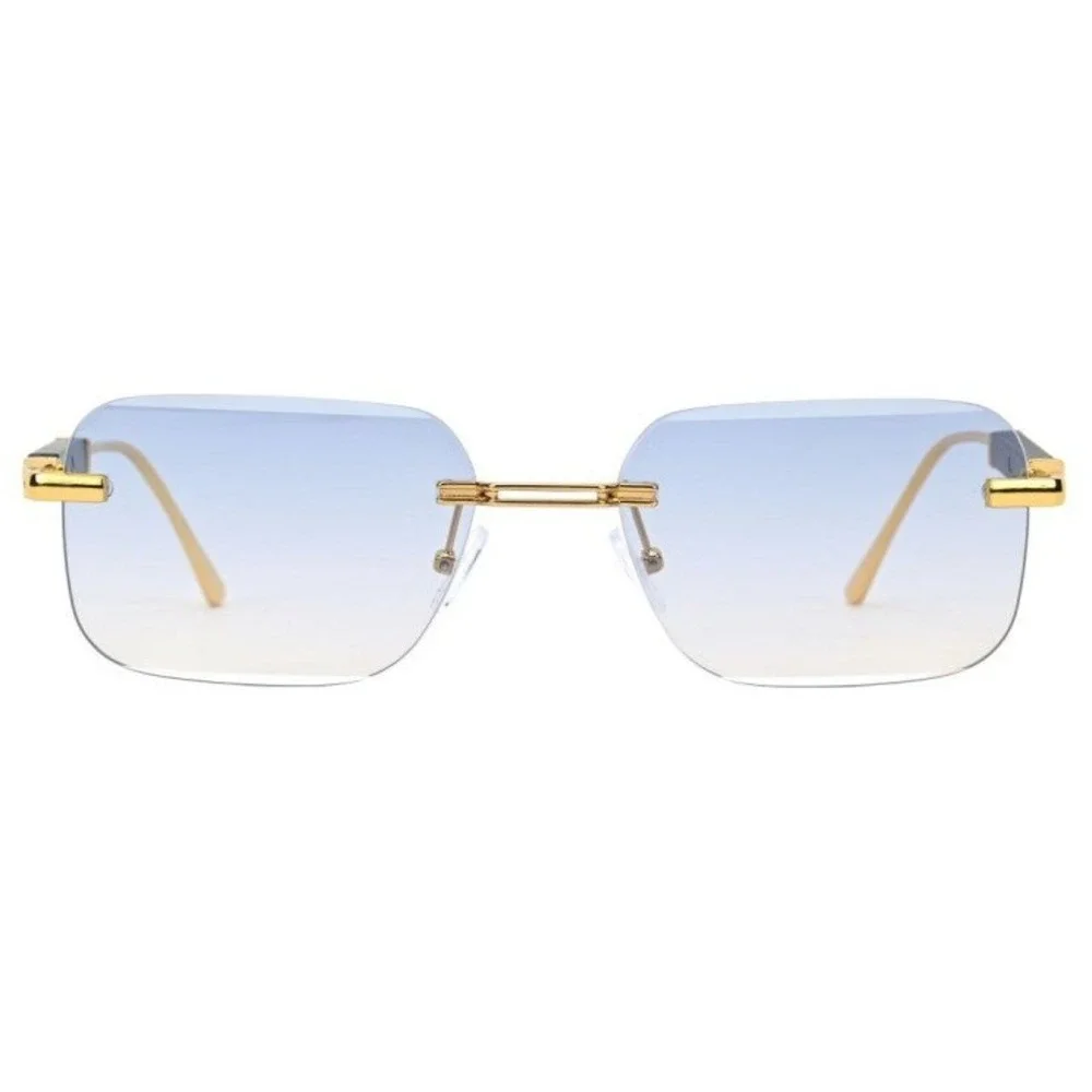 Men's Retro  Rectangular‎ Sunglasses Gold Blue Gradient Lenses Fashion Eyewear